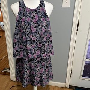 Flowy blue, purple and black flowered dress size extra small